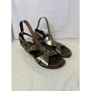 Born Sandals Womens 10 Strappy Slingback Bronze Leather Wedge Open Toe Casual
